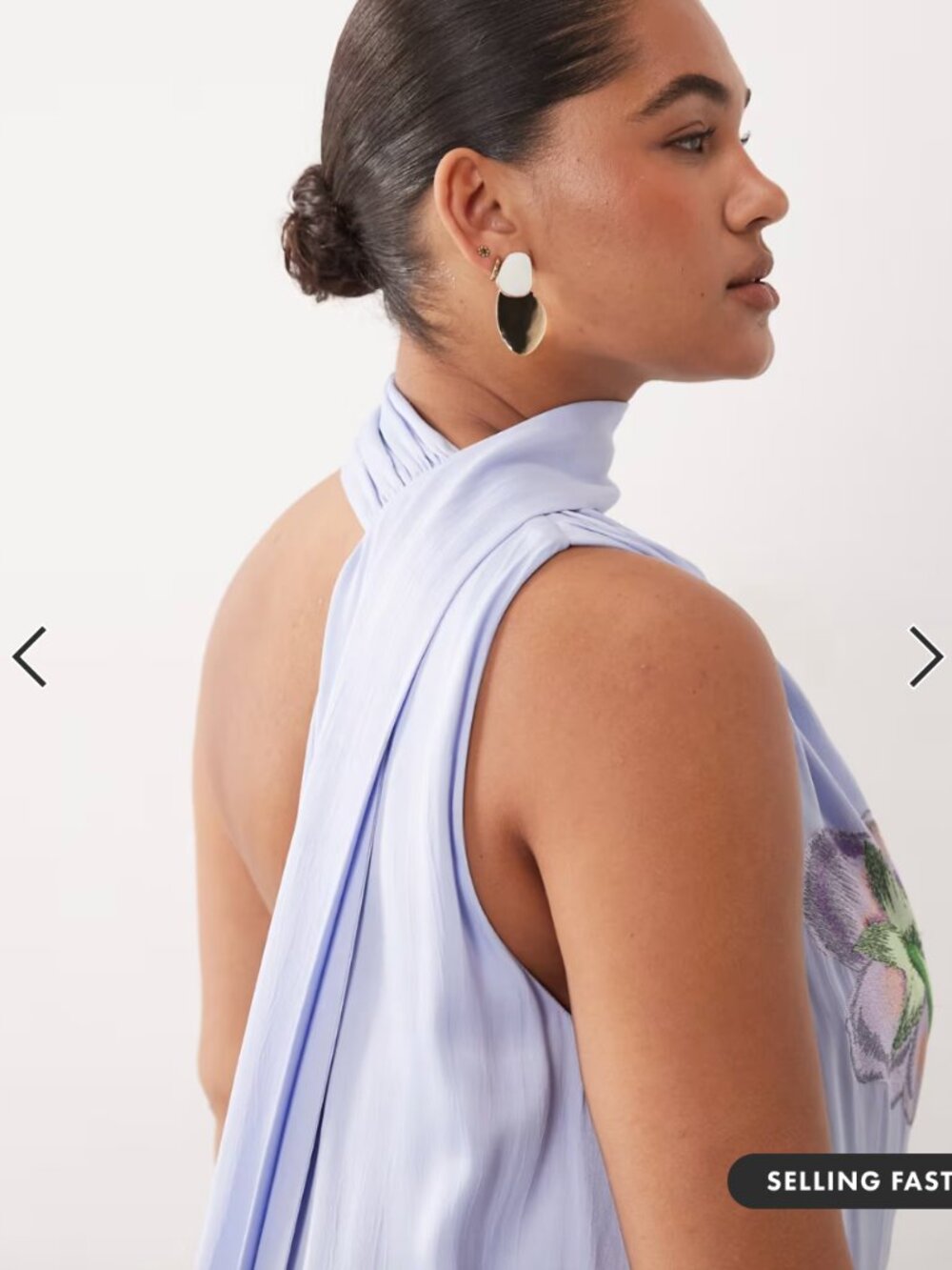 ARRANGE Curve botanical floral embroidered one shoulder maxi dress in dusky blue - Picture 2 of 3